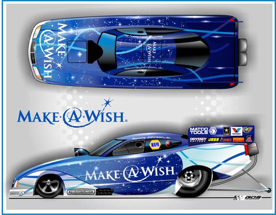 AUTO WORLD~ NHRA Tommy Johnson Make a Wish Funny Car ~New In Clam Pack ~ Fits AW 